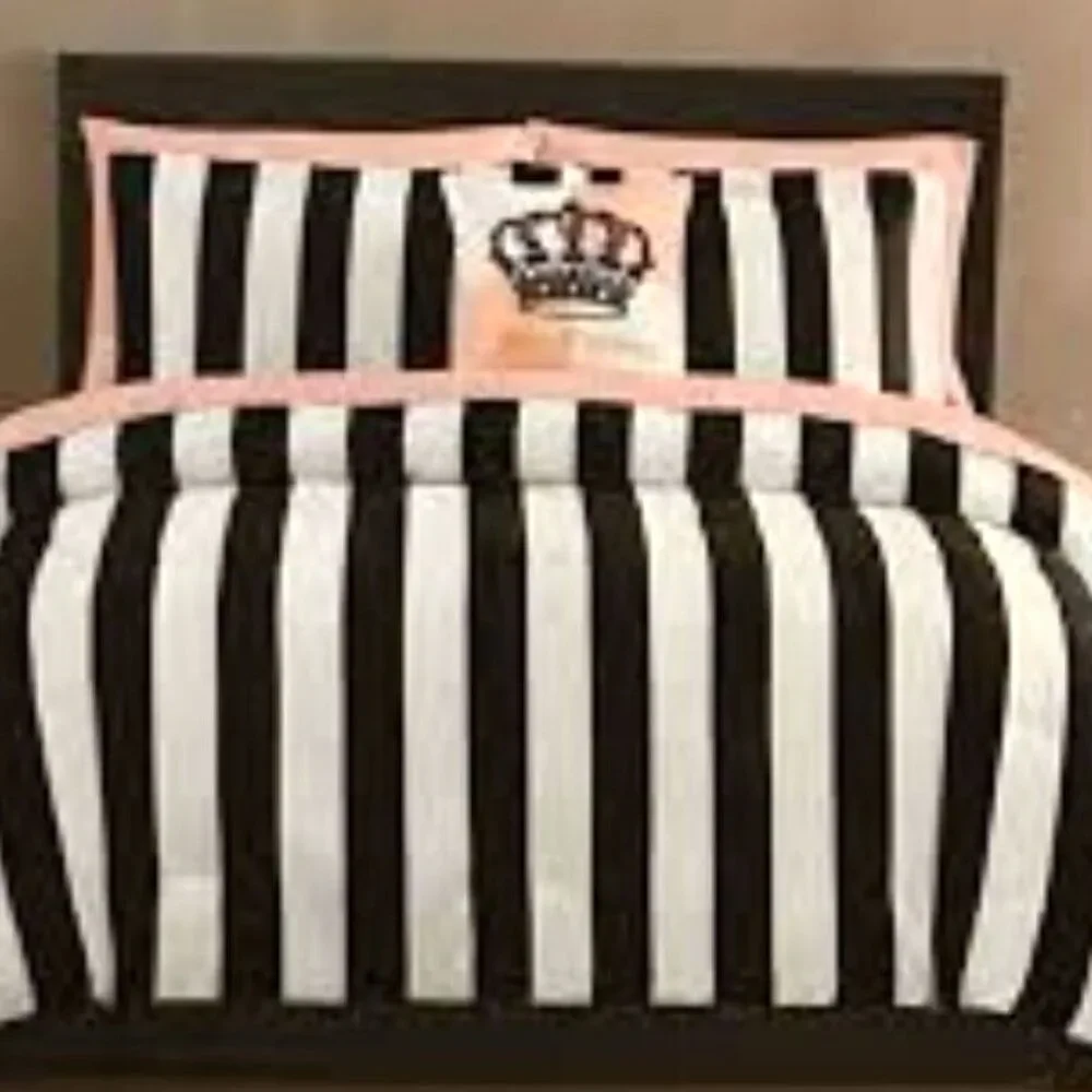 JUICY COUTURE Home Pillow Sham Blue White Cabana Stripes and Pink Standard Size